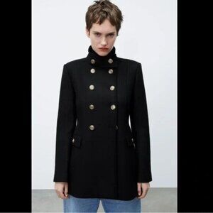 Zara Women's Manteco Double-Breasted Coat Jacket XL Olive Wool Blend Italy NWOT